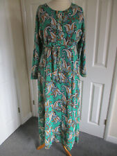 French, Green Multi Print, Belted, Empire Line, Long Sleeved, Maxi Dress -Size L