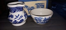 New In Box Ringtons Famous Willow Pattern Sugar and Cream Set In Original Box