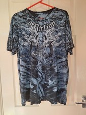 vintage Affliction Men's skull all over print y2k tshirt szL