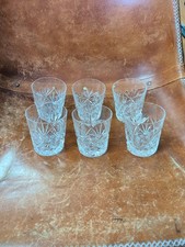 6 x Vintage Heavy Cut Crystal Glass Small Tumblers Glasses Bohemia? 7.5cm Tall
