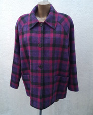 Donegal Design Checked Wool Coat Size 18 Tartan Purple Pink Grey Jacket Designer