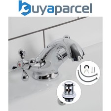 Bristan Penridge Cross Handle Traditional Basin Mixer Tap Chrome + Clicker Waste