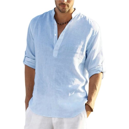 Men cotton linen henley long - men's,