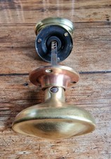 Antique Edwardian Oval Brass Door Knobs with Back Plates