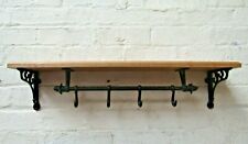 SOLID OAK WOODEN SHELF RUSTIC CAST IRON BRACKETS & KITCHEN POT PAN HOOKS RAIL 