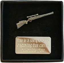 Personalised Gift Box & Hand Made Hunting Rifle (G23) Pewter Pin Badge