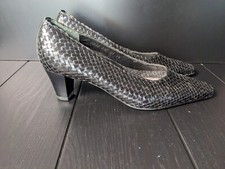 Ara Woven Black Leather Heeled Pumps Slip On Shoes Luftpolster Soles UK4.5