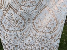 Vintage brocade curtains Pair Gold Champagne satin Damask interlined 93"x56"