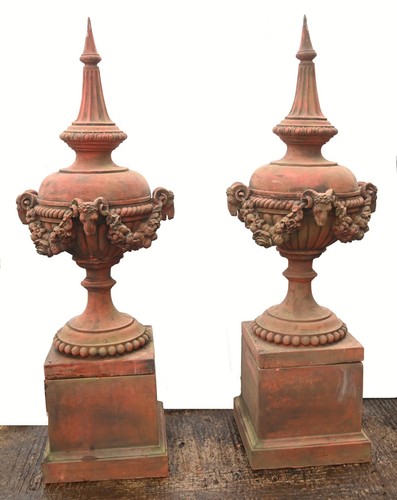 Pair terracotta garden urn - terracotta,