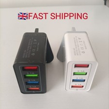 USB 4 Multi-Port Fast Charging Wall Charger with UK Plug Adapt Samsung & iPhone