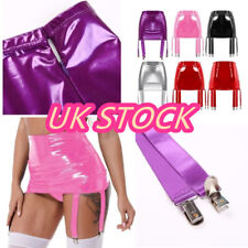 UK Womens Wet Look PVC Leather With Metal Buckle Garter Belts Stocking Suspender
