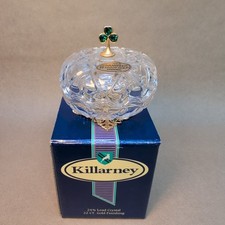 Vintage Killarney Irish Lead Crystal Emerald Shamrock Trinket 22ct Gold Finish 