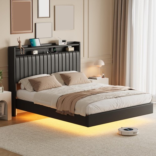 Floating bed frame queen - bed, queen/full