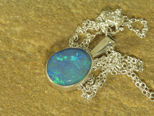 Blue opal pendant - , necklace