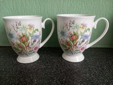 Two Vintage Aynsley Wild Tudor Fine Bone China Footed Mugs