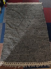 Black Cream MOROCCAN Kilim Rug HANDMADE WOOLLEN NEW