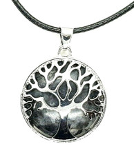 Black Tourmaline Necklace Healing Tree of Life Pendant Leather Cord Necklace