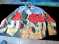 QVC Artscapes 3X 100% Cotton Jacket Top NWT Red Yellow Green Village Scene