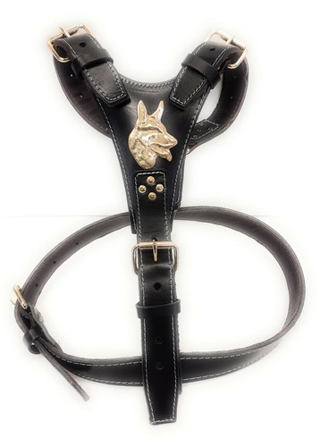 Black leather dog harness - dog, with