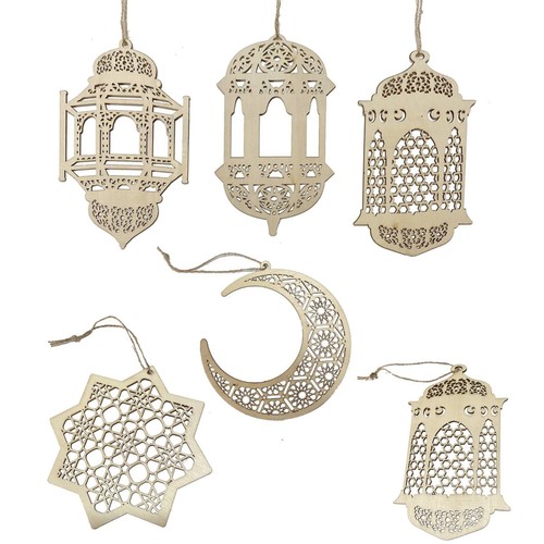 6pc ramadan wooden hanging - wooden,