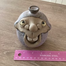 Muggins Pottery England Garlic Pot Ugly Funny Face Hand Made 