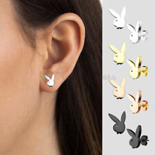 Playboy Bunny Rabbit Silver Rose Gold Black Stainless Steel Unisex Stud Earrings