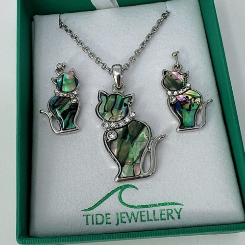 Paua shell cat necklace - shell,