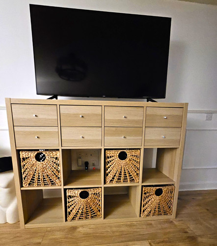Beige wood storage - cabinet, 8