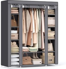 SONGMICS Fabric Wardrobe, Portable Wardrobe for Bedroom, Clothes Grey Rail