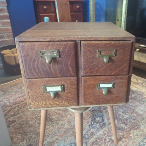 Rare vintage oak drawer card - oak, 4