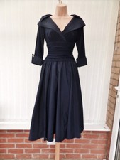 ELIZA J BLACK SATIN JERSEY NEW YORK STYLE 50'S FLARE MIDI DRESS 10 £150 TWICE