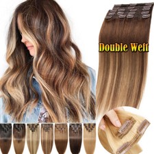 120G Thick Double Weft Clip in Extensions 100% Human Hair Full Head Real Remy UK