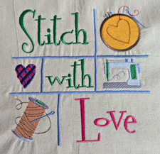 Embroidered Quilt Block Panel "Stitch with Love" 100% Calico Fabric