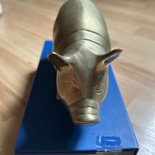 Mid Century brass pig ornament, cute brass pig with a curly tail