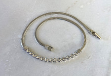 Signed SWAROVSKI Necklace - Vintage Curved Crystal Bar - Rhodium Plated, c.1990s