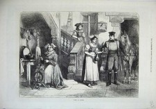 Old Antique Print 1871 People Alsace Woman Spinning Wheel Horse Man Art 19th