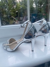 Red Herring, Strappy High Heeled Sandals, Shiny Metallic Silver Size 5
