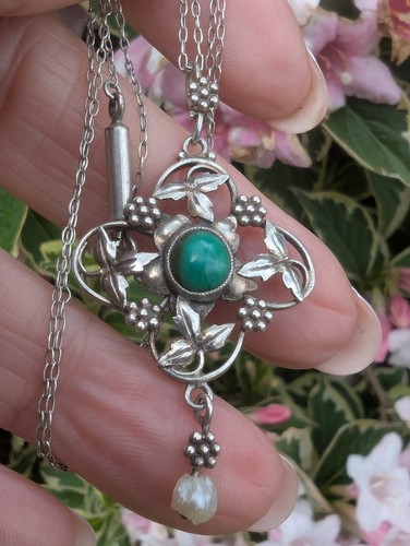 Antique silver necklace green - silver,