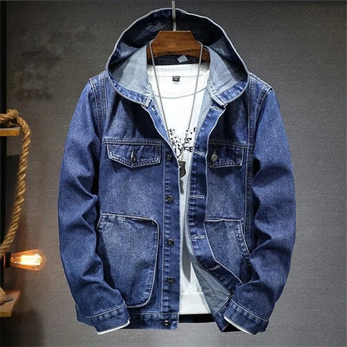 Men hooded denim jacket - men's,
