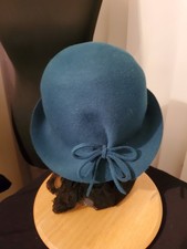 Cloche Felt Hat Deep Teal bow