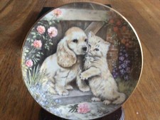 SPANIEL PUPPY & KITTEN PLATE - FRIENDS FOREVER - PAM COOPER - ROYAL WORCESTER