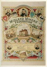 Trade Union certificate 1893 Midland Miners' Federation repro postcard #32