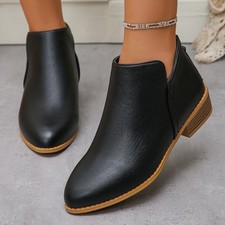 Women's V-Cut Fashion Ankle Boots Pointed Toe Low Heel Zip Up Fall Winter Shoes