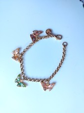 Gold Tone Enamel Brooks And Bentley Butterfly Charm Bracelet Sparkly Chic
