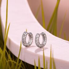 Micro Pave Brilliant Round Cut Moissanite Diamond Hoop Earrings, With Diamons