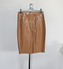Topshop Ladies PVC Faux Patent Leather Tan Nude Brown Sexy Pencil Skirt Sz UK 10