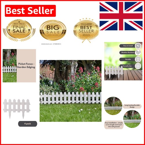 4pc white plastic picket fence - 4pc,