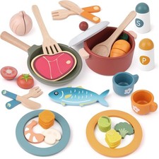 Wooden Food for Play Kitchen Wooden Food Toys Set for Kids Pretend Play Kitchen