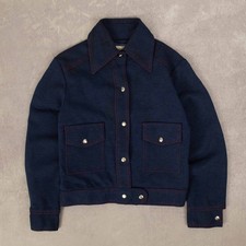 Vintage 70s Full Button Military Jacket M Women's Blue Collared