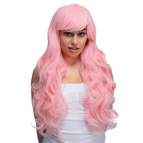 Long pink cosplay wig curly - long,